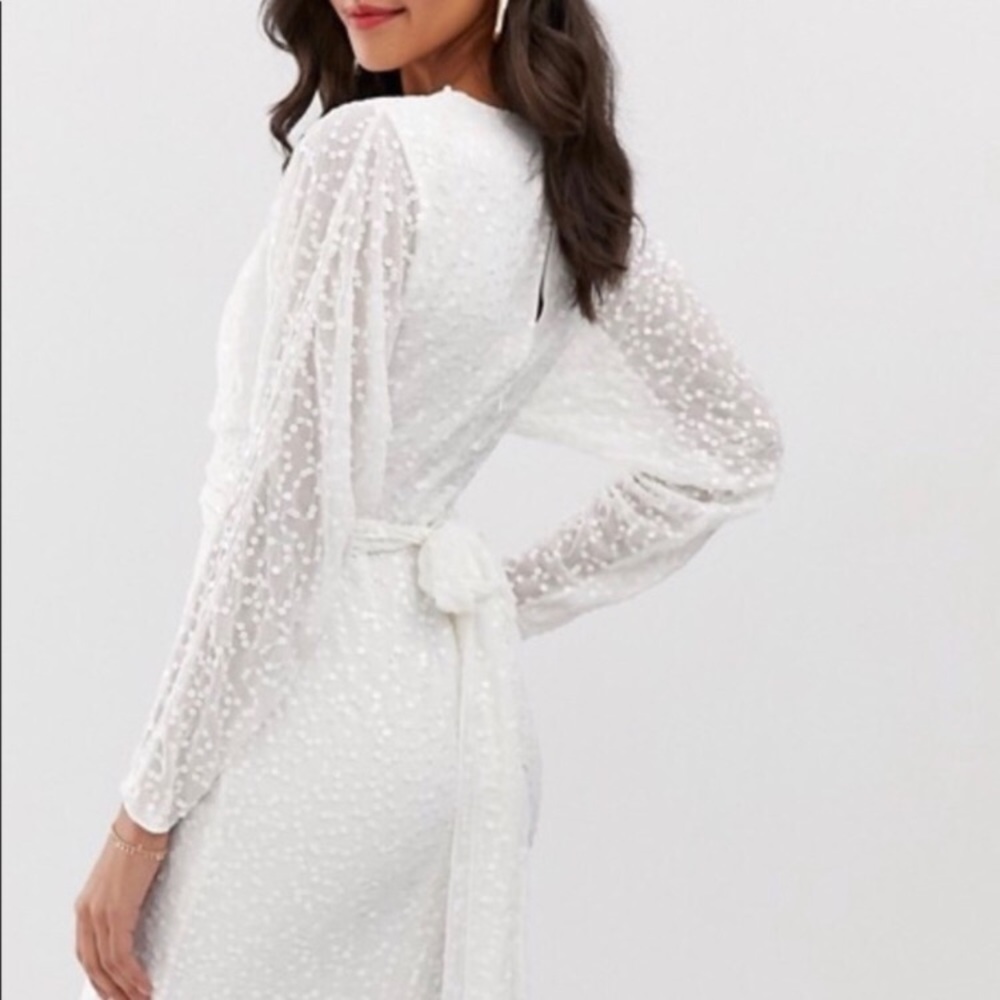 ASOS White Sequin Long Sleeve Dress